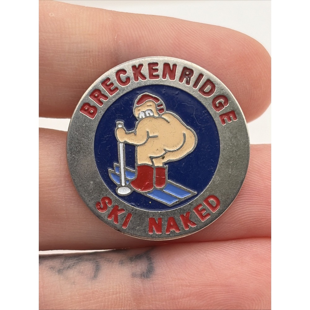 Vintage Breckenridge Ski Resort Ski Naked Colorado Lapel Hat Pin